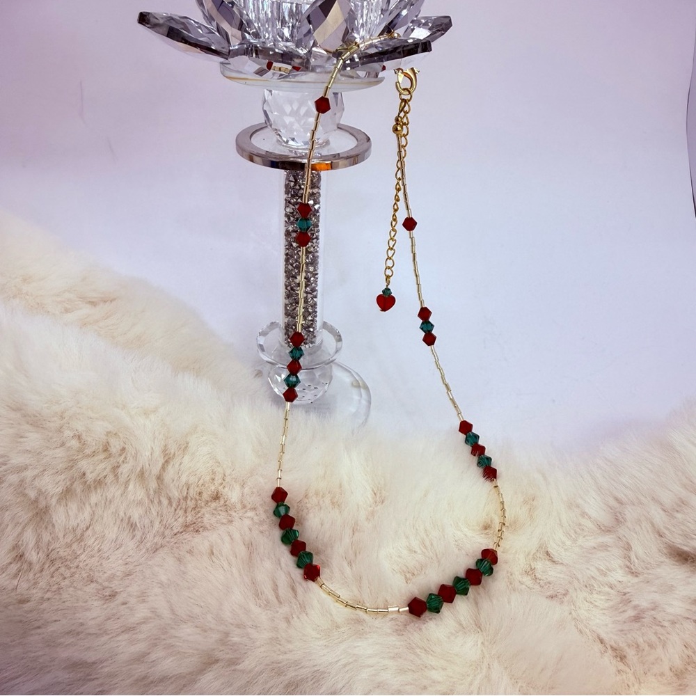 Artisan Red and Green Crystal Beaded Necklace